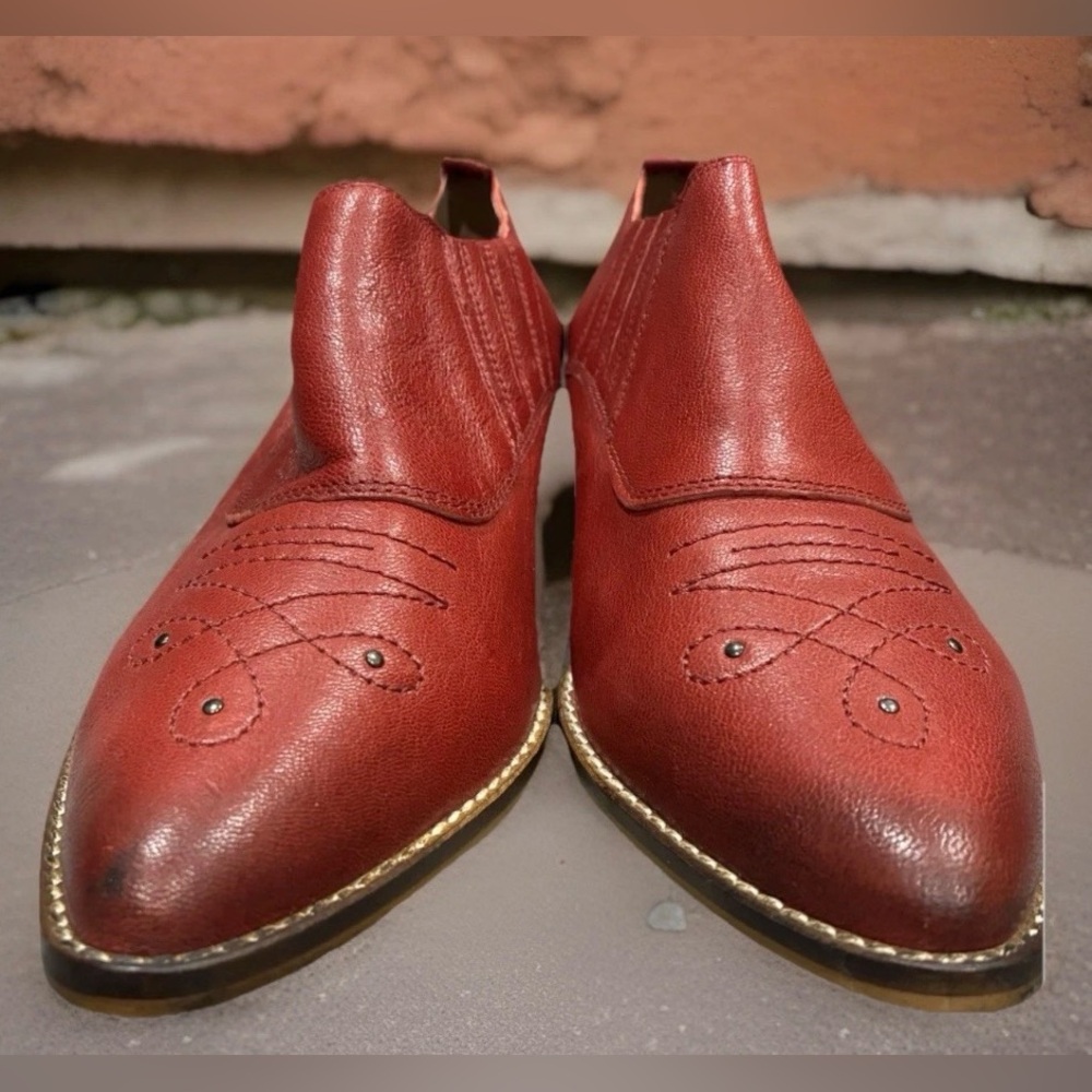 SixtySeven Red Leather Booties | Made in Spain | Western Pointed Toe